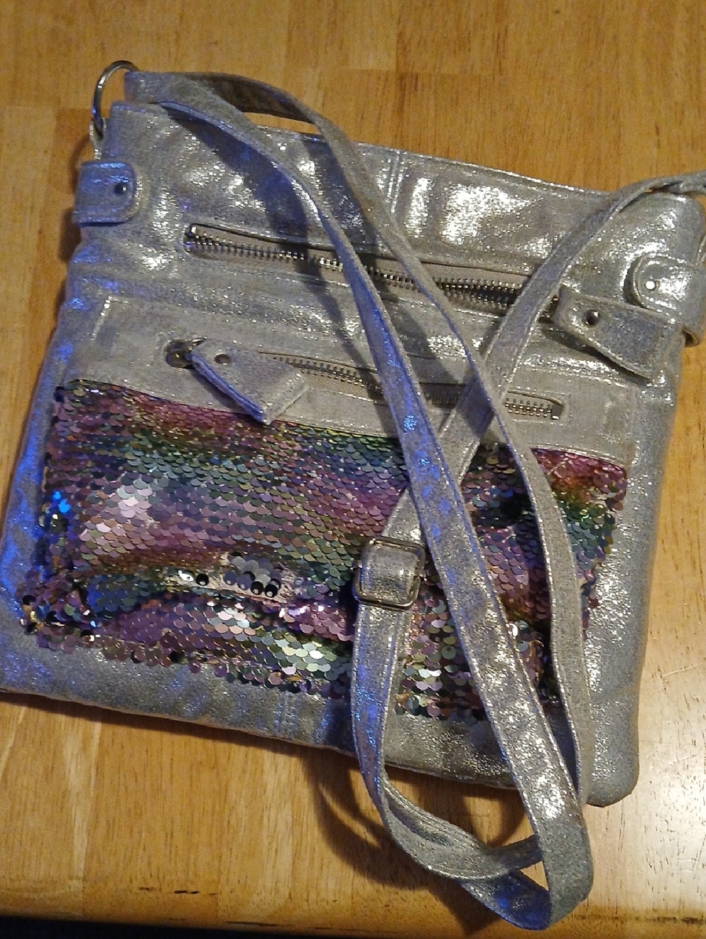 Claire's Silver Crossbody with Multicolor Sequin Pocket